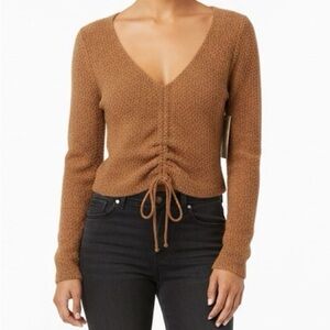 NWT Altar'd State Chanel Camel V-Neck Cropped Sweater Size XS